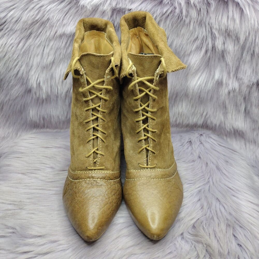 Zara Woman Brown Suede Leather Pointed Toe Lace Up Ankle Boots Size EUR 41 US 10